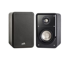 Polk Audio ES15 Signature Elite Series Bookshelf Speakers Pair Black, Left Speaker with anti-diffraction magnetic grille Front View, Right Speaker in Front View
