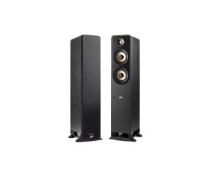 Polk Audio ES50 Signature Elite Floorstanding Speakers Pair Black, Left Speaker with Low-Interference grille, Right Speaker in Front View